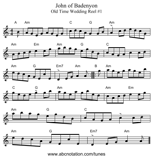 John of Badenyon - staff notation