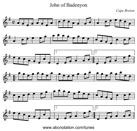John of Badenyon - staff notation