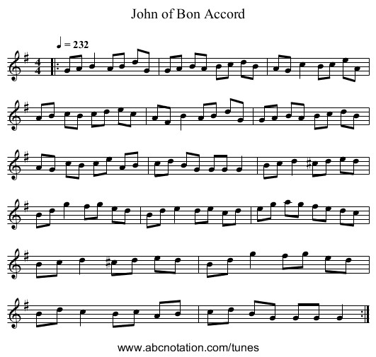 John of Bon Accord - staff notation