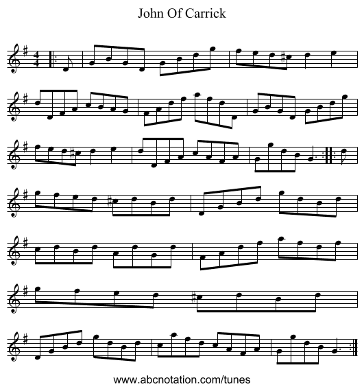 John Of Carrick - staff notation