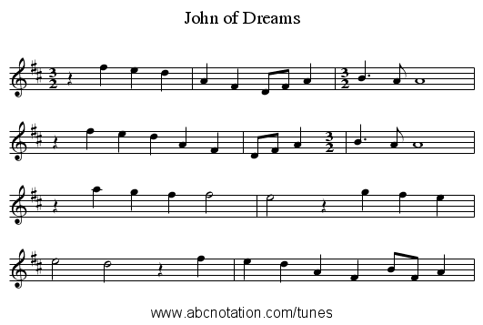 John of Dreams - staff notation
