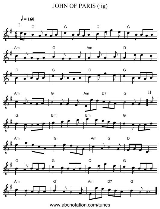 JOHN OF PARIS (jig) - staff notation