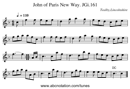 John of Paris New Way. JGi.161 - staff notation