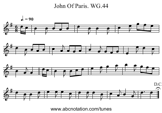 John Of Paris. WG.44 - staff notation