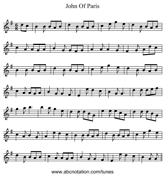 John Of Paris - staff notation