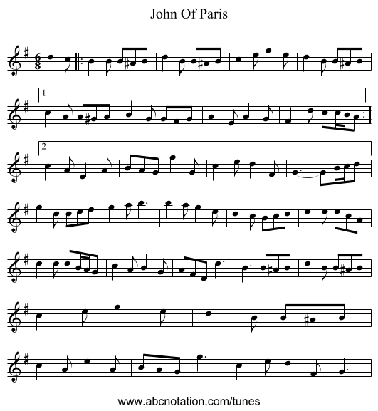 John Of Paris - staff notation