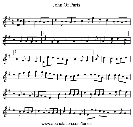 John Of Paris - staff notation