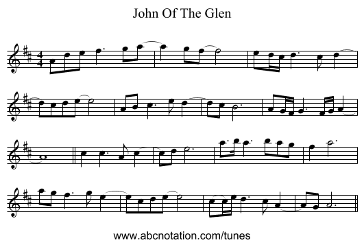 John Of The Glen - staff notation
