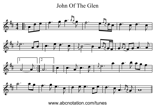 John Of The Glen - staff notation