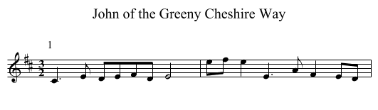 John of the Greeny Cheshire Way - staff notation