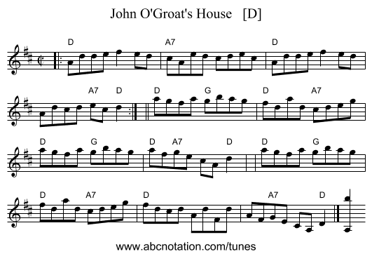 John O'Groat's House   [D] - staff notation
