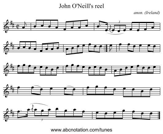 John O'Neill's reel - staff notation