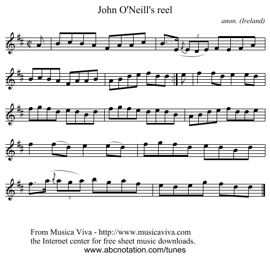 John O'Neill's reel - staff notation