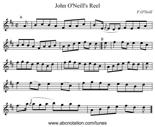 John O'Neill's Reel - staff notation