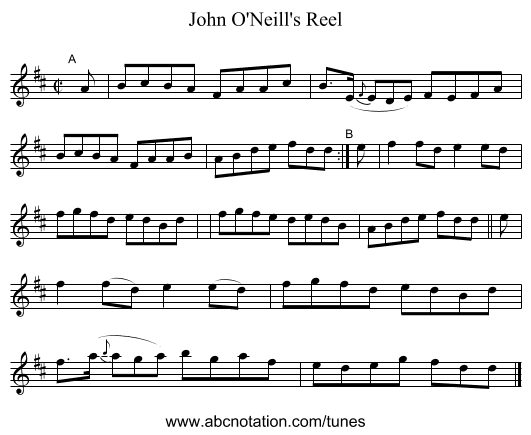 John O'Neill's Reel - staff notation