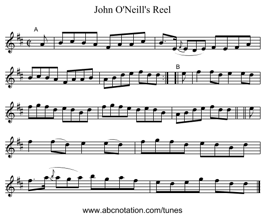 John O'Neill's Reel - staff notation