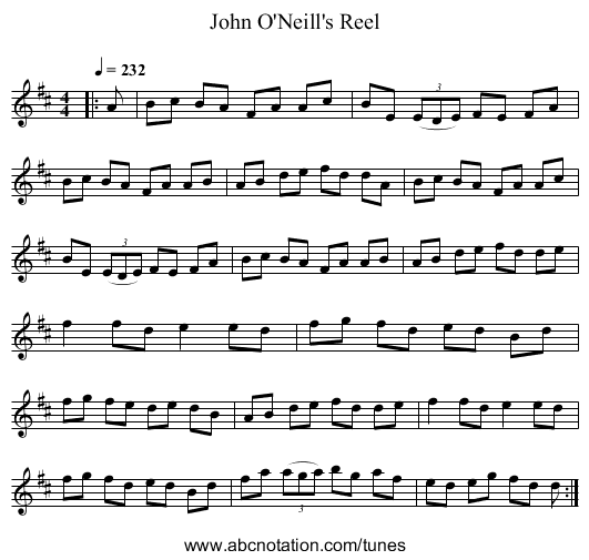 John O'Neill's Reel - staff notation