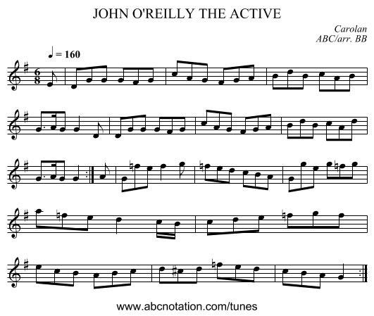 JOHN O'REILLY THE ACTIVE - staff notation