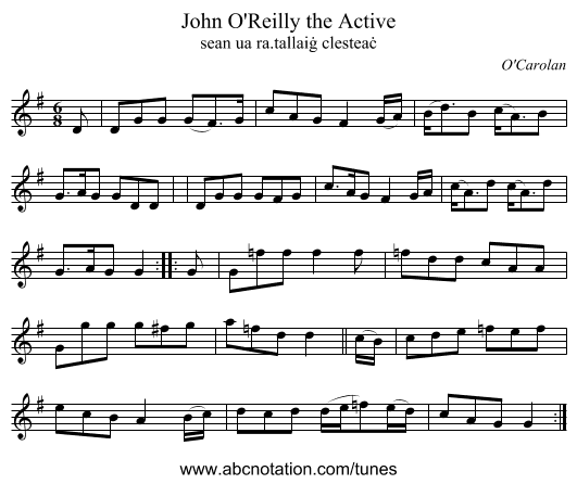 John O'Reilly the Active - staff notation