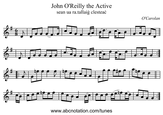 John O'Reilly the Active - staff notation