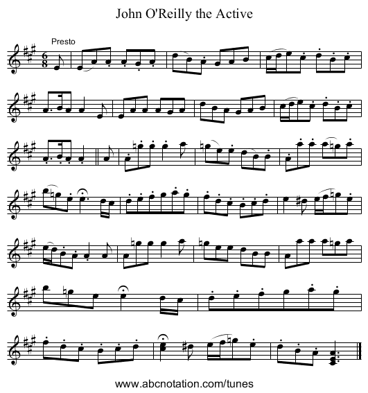 John O'Reilly the Active - staff notation