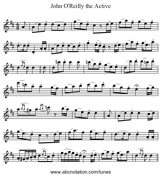 John O'Reilly the Active - staff notation
