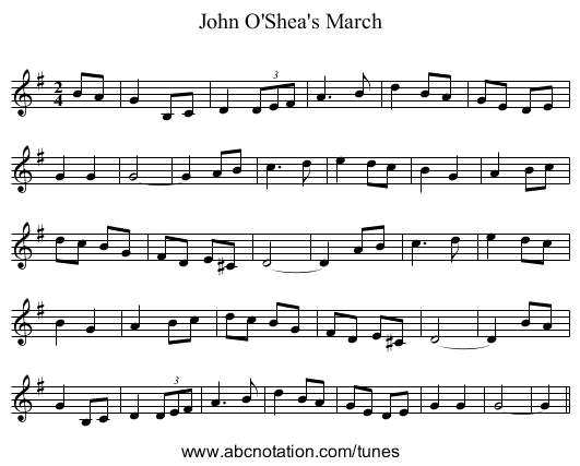 John O'Shea's March - staff notation