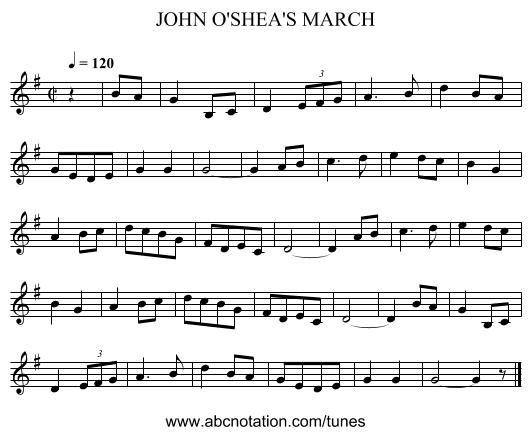 JOHN O'SHEA'S MARCH - staff notation
