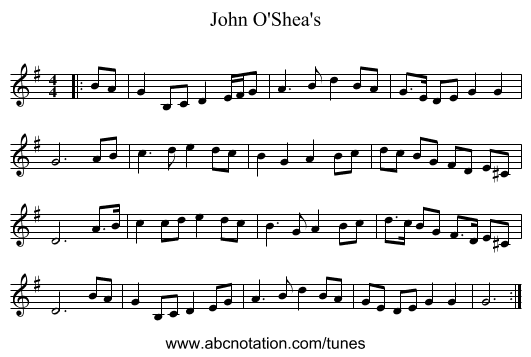 John O'Shea's - staff notation