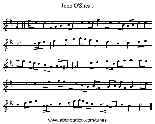John O'Shea's - staff notation