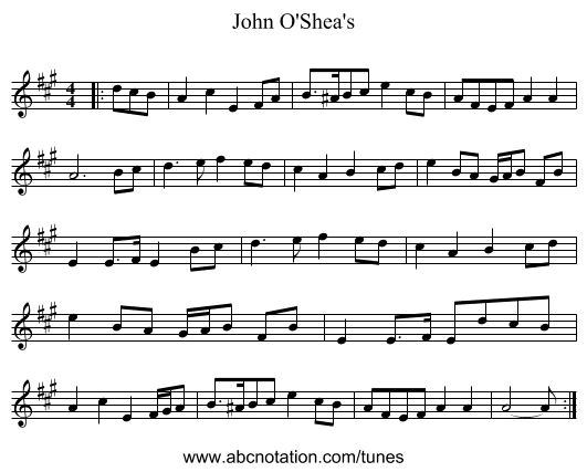 John O'Shea's - staff notation