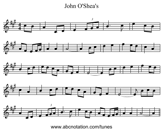 John O'Shea's - staff notation