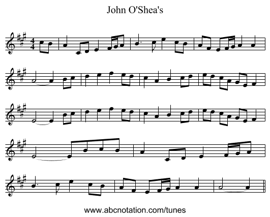 John O'Shea's - staff notation