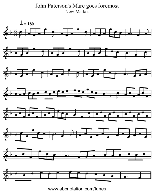John Paterson's Mare goes foremost - staff notation