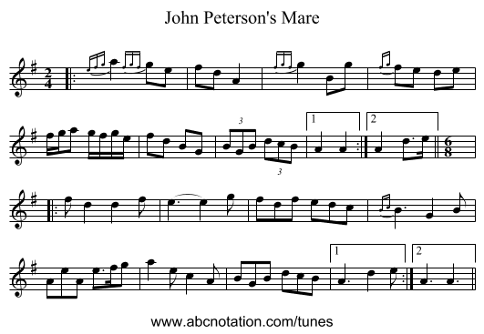 John Peterson's Mare - staff notation