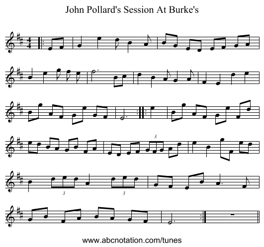 John Pollard's Session At Burke's - staff notation