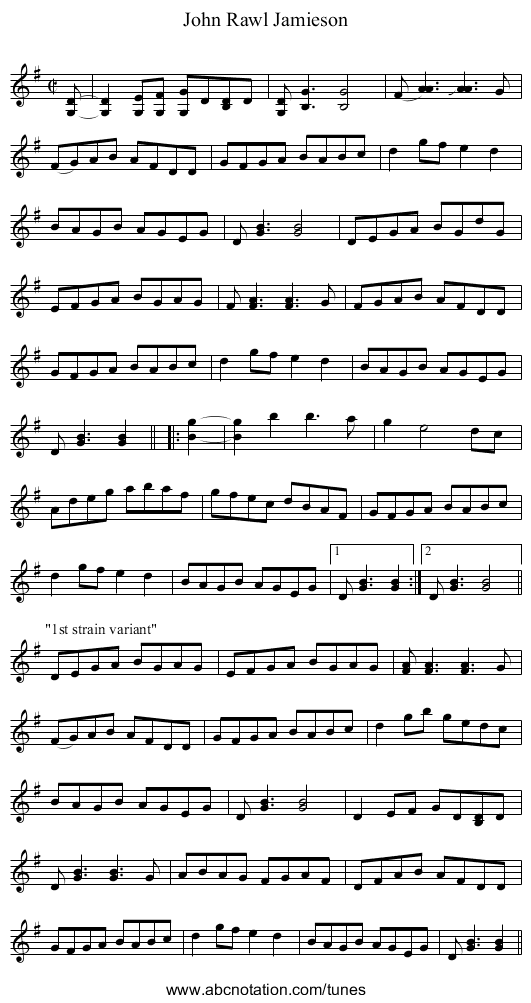 John Rawl Jamieson - staff notation