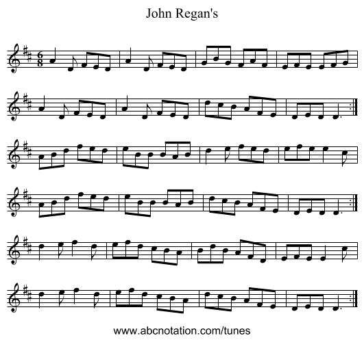 John Regan's - staff notation