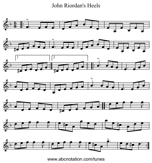 John Riordan's Heels - staff notation