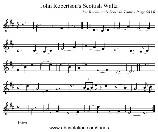 John Robertson's Scottish Waltz - staff notation