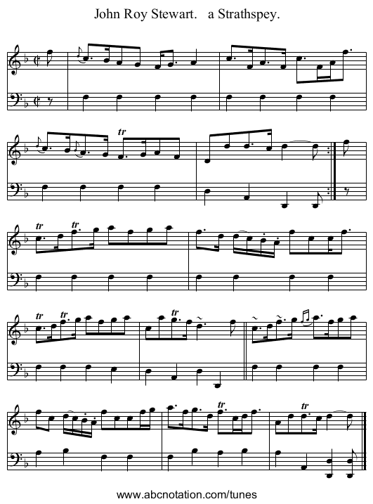 John Roy Stewart.   a Strathspey. - staff notation