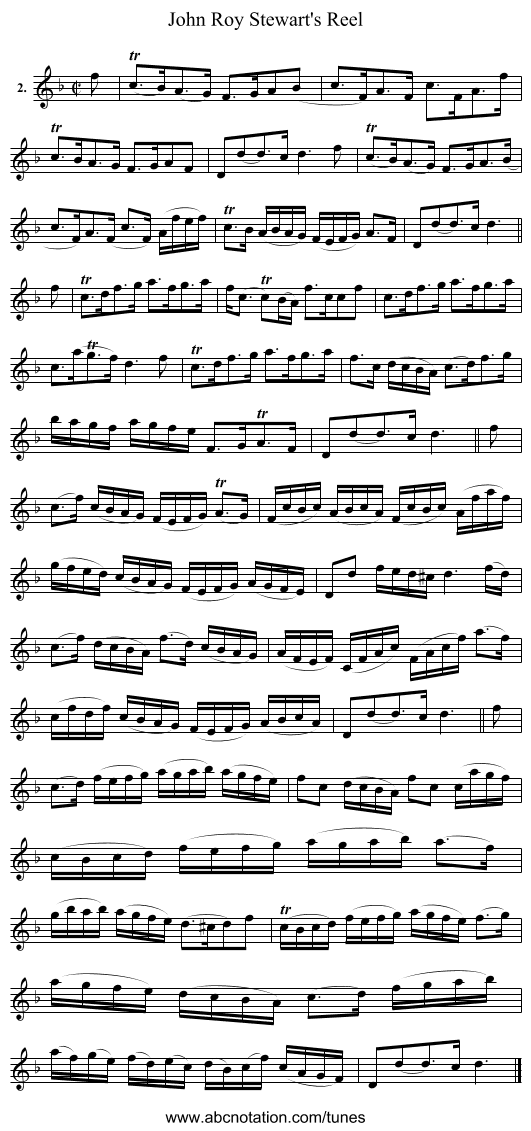 John Roy Stewart's Reel - staff notation