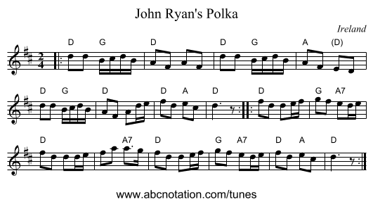 John Ryan's Polka - staff notation