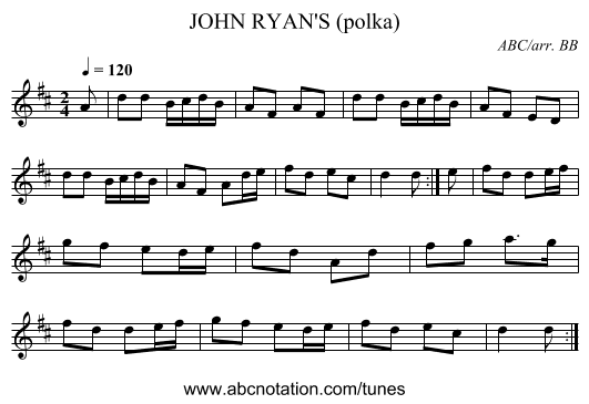 JOHN RYAN'S (polka) - staff notation