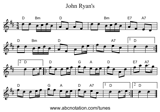 John Ryan's - staff notation