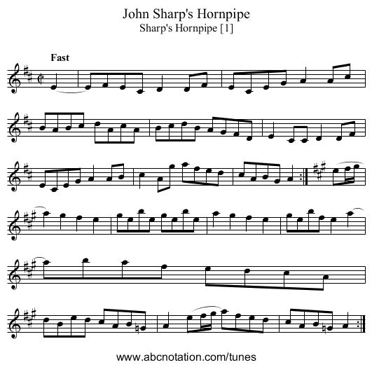John Sharp's Hornpipe - staff notation
