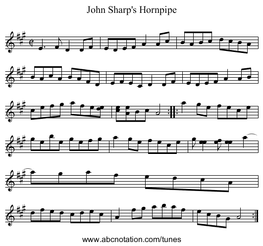 John Sharp's Hornpipe - staff notation