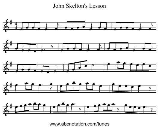 John Skelton's Lesson - staff notation