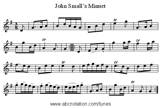 John Small’s Minuet - staff notation