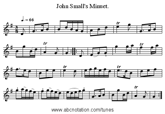 John Small's Minuet. - staff notation